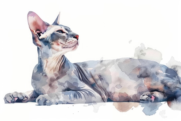 Peterbald watercolor isolated on white background