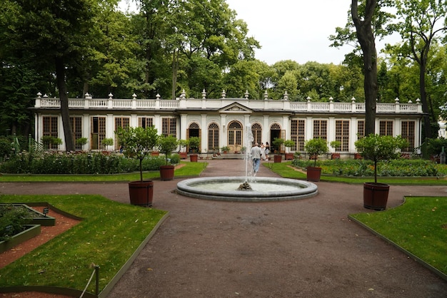 PETERGOF RUSSIA August 20 2022 the territory of the palace and park complex Peterhof Grand Palace Grand Cascade Sea Canal and Samson's Fountain