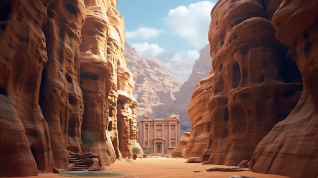 Petra jordan ancient city carved into rock treasury siq Created with Generative AI technology