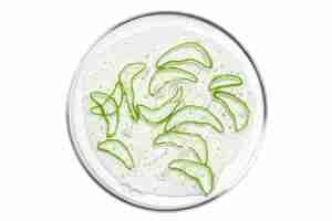 Photo petri dish isolated on empty background slices of aloe vera gel in a petri dish