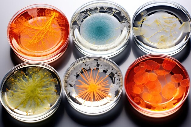 Petri dishes with bacterial samples used in fuel cells