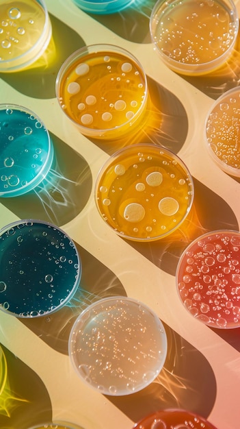 Petri Dishes With Microbial Samples Top View Microbiology Testing Biotechnology AI Generated