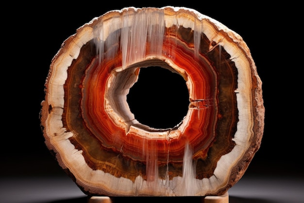 Photo petrified wood crosssection revealing growth rings