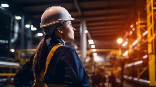 Photo petrochemical engineer working at front of gas refinery plant industry