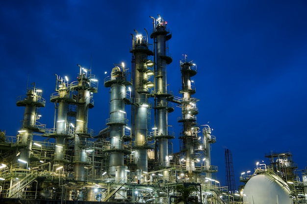 Petrochemical industrial plant at night