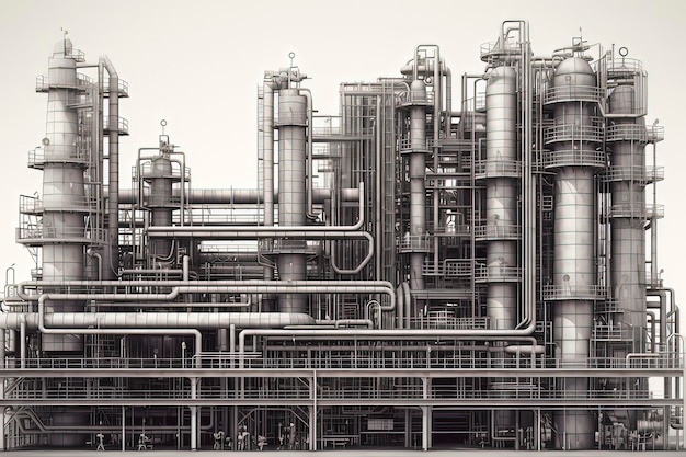 Изображение трубопровода нефтехимического завода, созданное с помощью технологии искусственного интеллекта