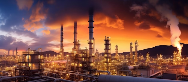 Petrochemische industrie met Twilight sky