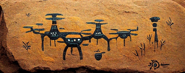 Petroglyphic painting ornament primitive on rock