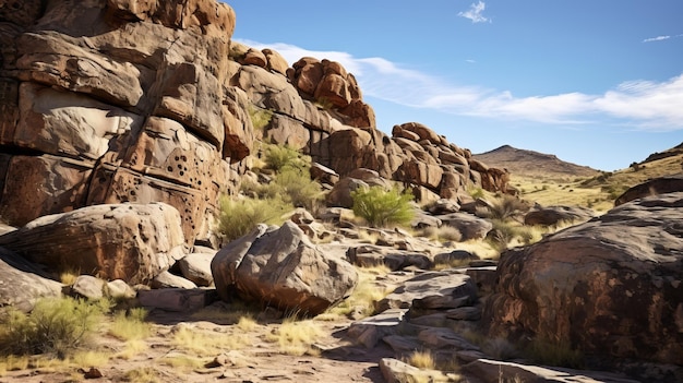 Petroglyphs on canyon walls depicting historical scenes