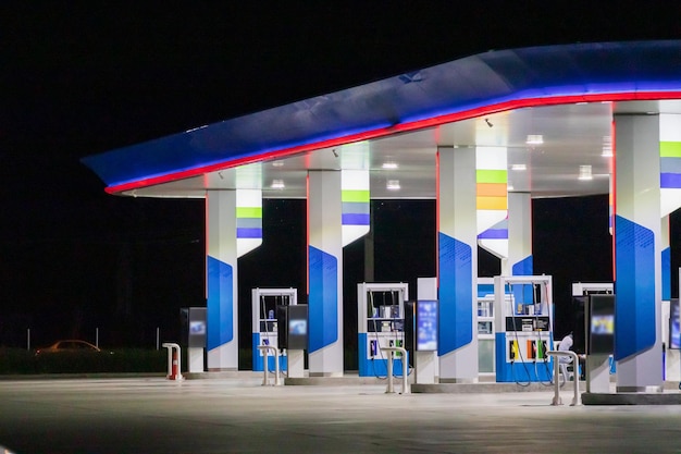 Petrol gas station at night