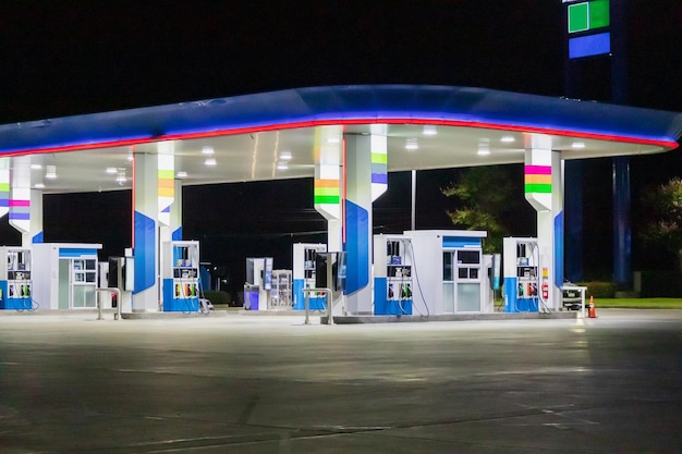 Petrol gas station at night