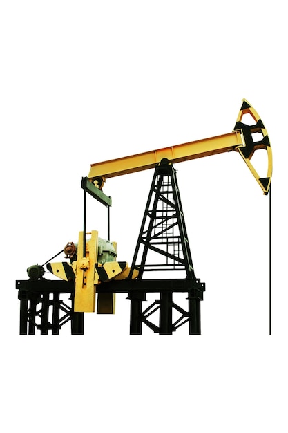 Petroleum concept oil pump rig oil and gas production oilfield site pump jack isolated on a white