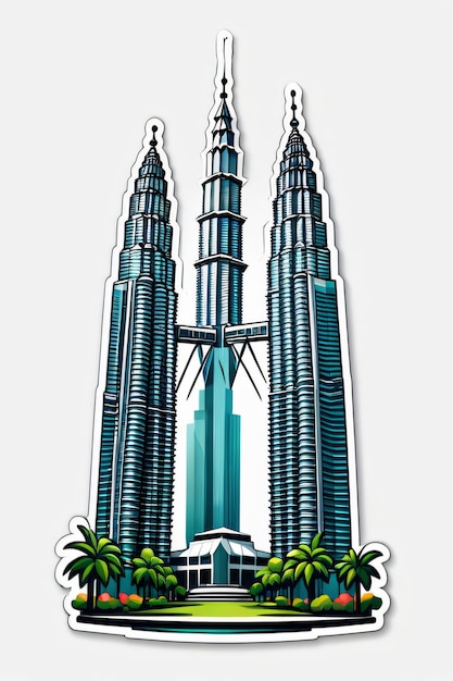 Photo petronas twin towers illustration sticker on white background