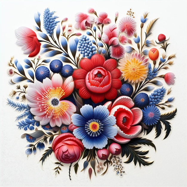 Photo petrykivka painting floral patterns from traditional ukrainian folk art generated by ai