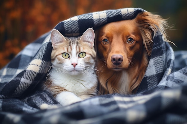 Pets under blanket in cold weather