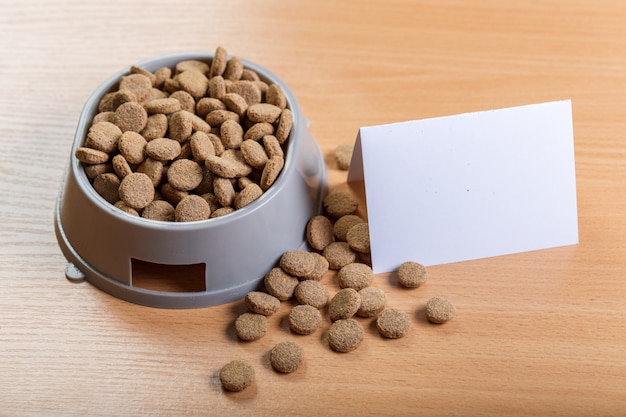 Pets food on wooden floor