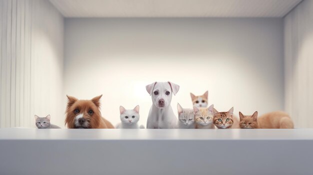 Photo pets peeking out of white background