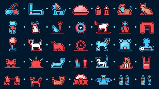 pets and vet thin line icons