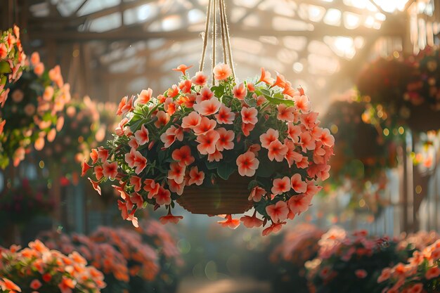 Petuniabloem in een pot Groeiende voorjaarsbloemen in grote glazen kassen