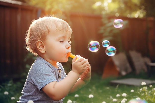 Peuter bubbels leuke tuin Speelvangst Genereer Ai