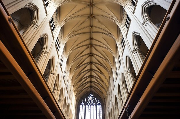 Pew Arrangement Under the High Vaulted Ceiling