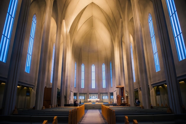 pews arranged in cathedral