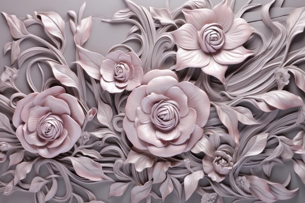 Pewter pastel template of flower designs with leaves and petals ar 32 v 52 Job ID b58a231d5802491784d5370f77f6dfe2