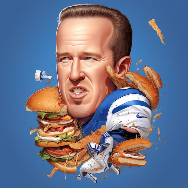 Peyton Manning eet een enorme boterham.