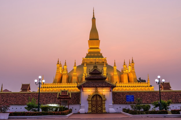 Pha That Luang, a gold buddhist stupa in the morning