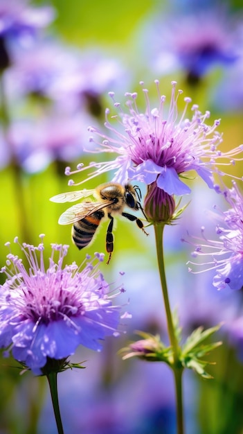 Phacelia tanacetifolia plant macro van een honingbij Ai generatief