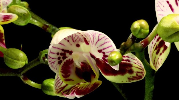 Foto phalaenopsis moth orchid fiori in fiore timelapse nero