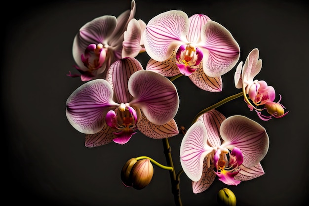 Phalaenopsis pink orchid flowers on blurry dark background