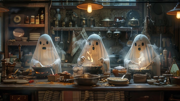 Phantasms engaging in a ghostly cooking competition