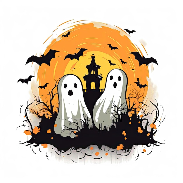 Phantom ghost spirit Halloween illustratie monster griezelig horror geïsoleerde vector clipart schattig