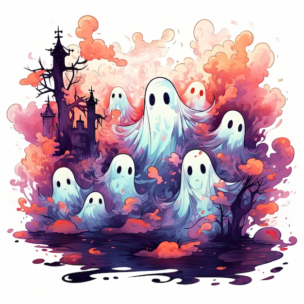 phantom ghost spirit Halloween illustration monster creepy horror isolated vector clipart cute