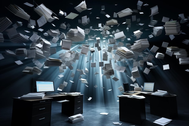 Photo phantom paperwork phenomenon dark office background photo