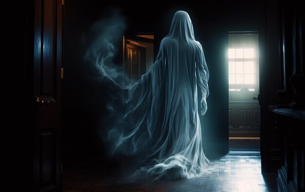 Фото Фантомный путь высокий деталь размытие прозрачного призрака в полуночном особняке