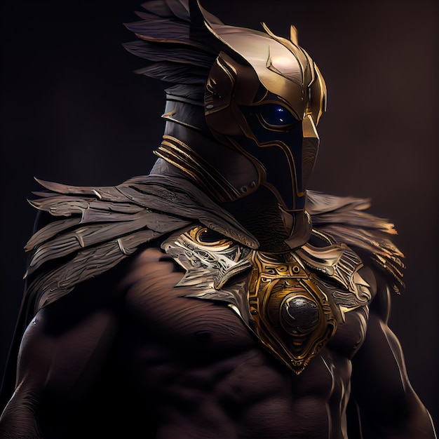 Pharaoh Egyptian Horus god warrior in full costumes and accessories