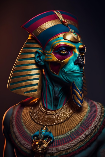 Pharaoh Egyptian mummy god warrior in full costumes and accessories