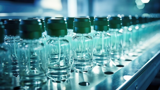 Pharmaceutical excellence essence of pharmaceutical manufacturing with the smooth flow of medical vials along a modern assembly line