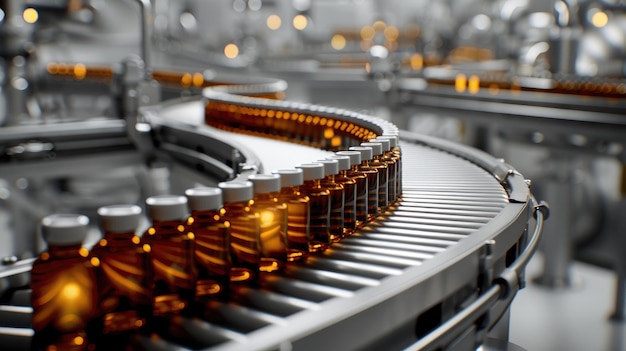 医療用ビールとタブレットを製造する製薬生産ライン - 品質と効率性を保証する近代的な製薬施設で薬物生産の自動化プロセス