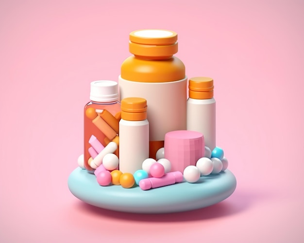 Pharmaceutical products 3D render style AI Generated illustration
