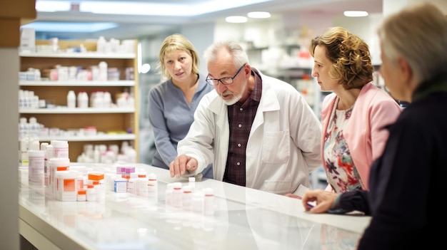 Pharmacist advises customers in the pharmacy