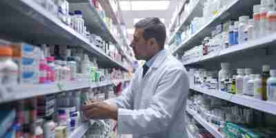 Photo a pharmacist organizing medication shelves in a pharmacy