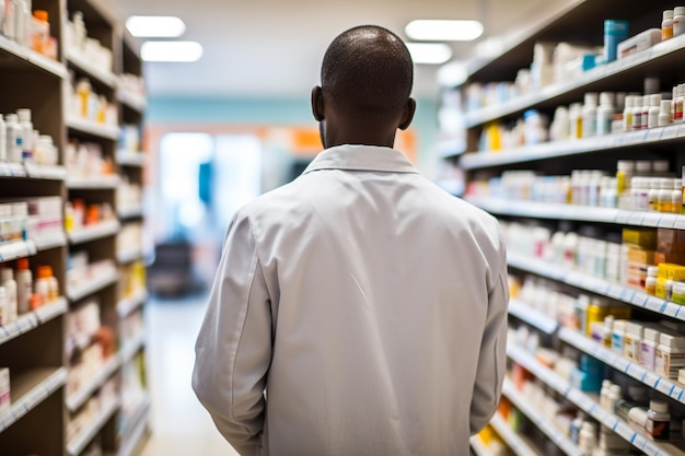 Pharmacist/pharmacist standing at the medicine counter. Ai generative.