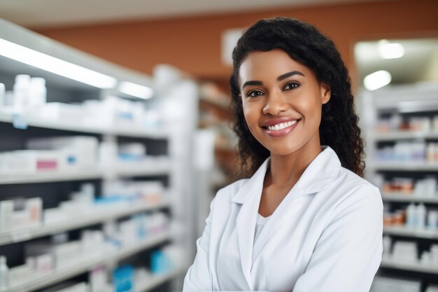 pharmacist standing at the medicine counter