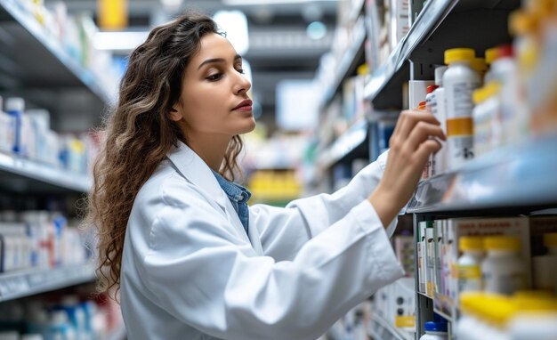 Foto farmacista in camicia bianca che raccoglie pillole