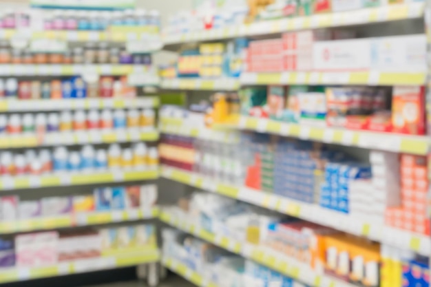 Pharmacy drugstore shop interior blur background