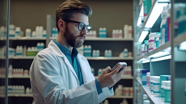 Pharmacy professional doing an examination in a storage facility Healthcare industry and Generative AI