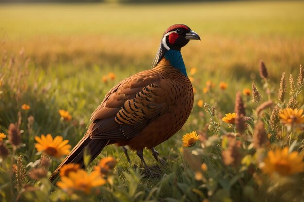 A pheasant bird in a field